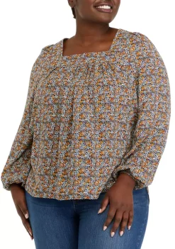 Top 10 🔥 Wonderly Plus Size Printed Airflow Square Neck Blouse 🛒
