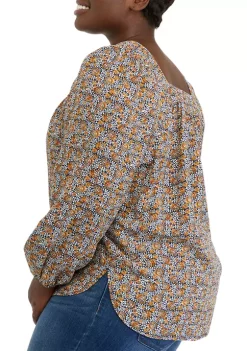 Top 10 🔥 Wonderly Plus Size Printed Airflow Square Neck Blouse 🛒 -Wonderly Shop Belk 805
