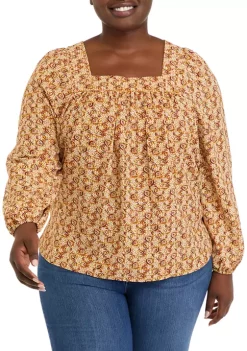 Top 10 🔥 Wonderly Plus Size Printed Airflow Square Neck Blouse 🛒 -Wonderly Shop Belk 806