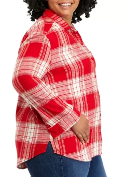 Best deal 🔥 Wonderly Plus Size Long Sleeve Boyfriend 👕 Shirt 🥰 -Wonderly Shop Belk 829