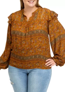 Promo 🧨 Wonderly Plus Size Printed Split Neck Woven Top ✔️ -Wonderly Shop Belk 924