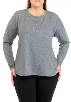 Coupon 👏 Wonderly Studio Plus Size Long Sleeve Henley Top 🤩